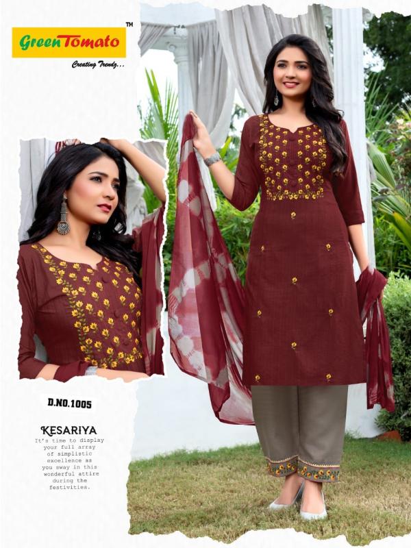 Green Tomato Kesariya cotton  Embroidery Ready Made Collection